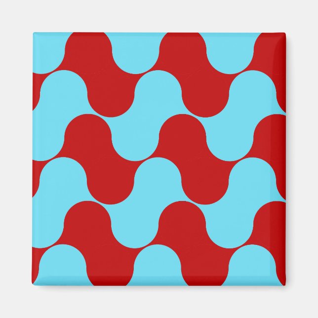 Bold Colourful Teal Turquoise Red Wavy Pattern Magnet (Front)