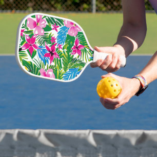 Bold Colourful Tropical Palm Leaves Flowers Patter Pickleball Paddle