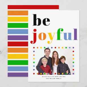 Bold colourful typography Be Joyful Christmas phot Holiday Card