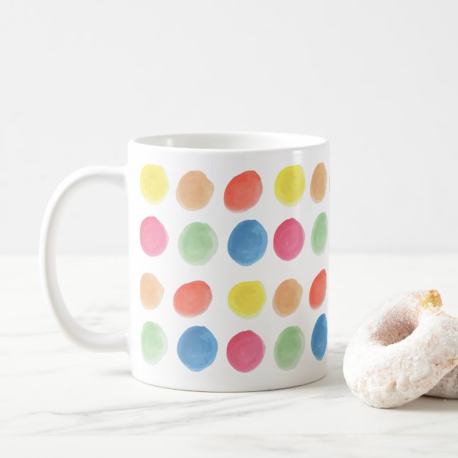 Bold Colourful Watercolor Dotty Blobs Coffee Mug (With Donut)