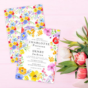 Bold Colourful Watercolor Floral Spring Wedding Invitation