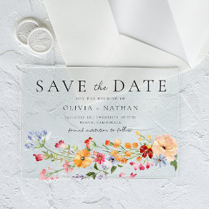 Bold Colourful Wildflowers Wedding Save The Date Acrylic Invitations
