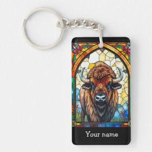 Bold Colours Bison Buffalo Cottagecore Rustic Prin Keychain