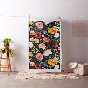 Bold colours flowers collage pattern fabric