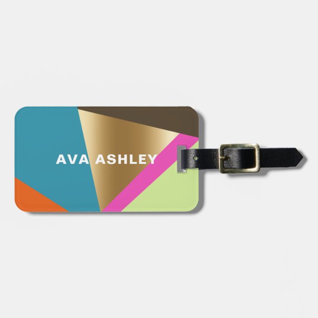 Bold Colours Geometric Blocks Luggage Tag (Front Horizontal)