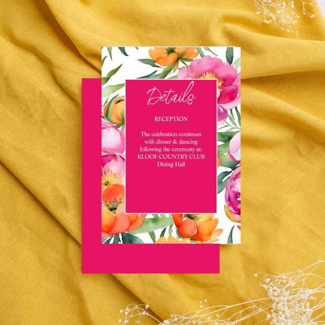 Bold colours pink orange peonies elegant details enclosure card (Bold colors pink orange peonies elegant details enclosure card)