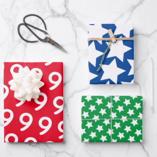 Bold Colours Stars - Costum Age Kids Birthday Wrapping Paper Sheet