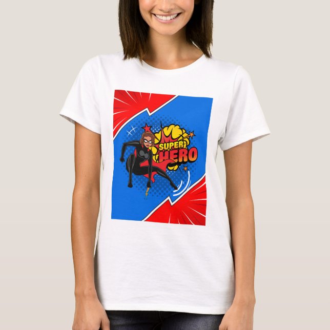 Bold Comic Style Superhero Action Design T-Shirt (Front)
