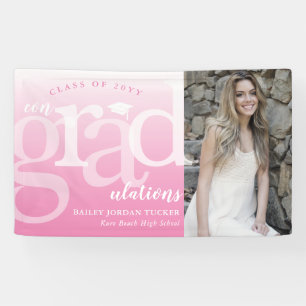 Bold ConGRADulations Pink Ombre Photo Graduation Banner
