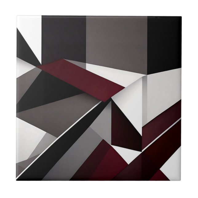 Bold Contrast Black White And Burgundy Marble Tile (Front)