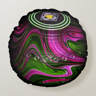 Bold Contrast: Magenta and Green Lawn Bowl Round Pillow