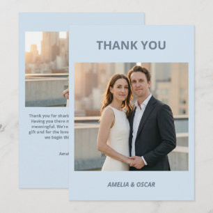 Bold Cool Blue Photo Modern Wedding Custom Thank You Card