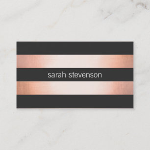 Bold Copper Faux Foil Black Striped Modern Business Card