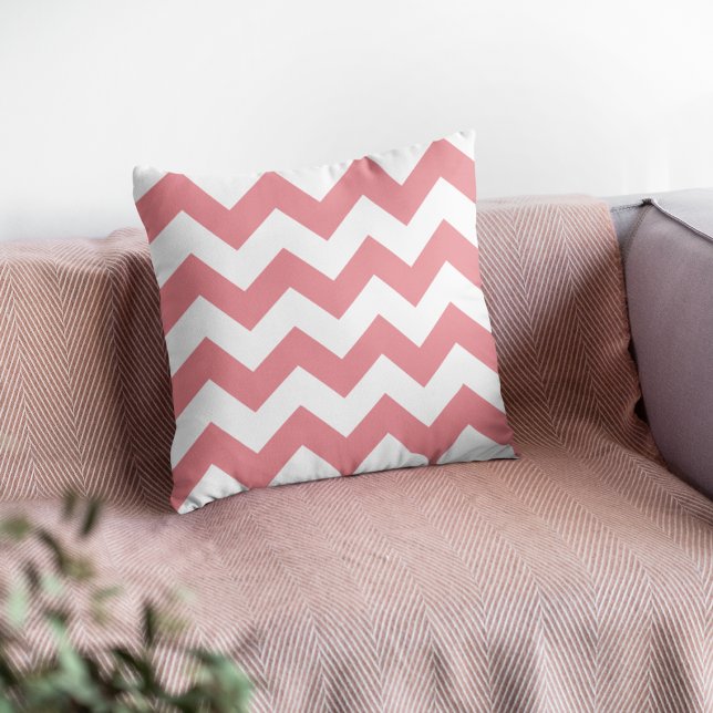 Bold Coral Chevron Pattern Throw Pillow (Creator Uploaded)