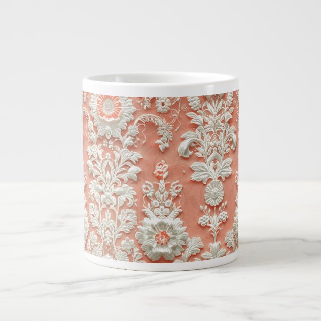 Bold Coral Lace-Effect Jumbo Ceramic Mug (Front)