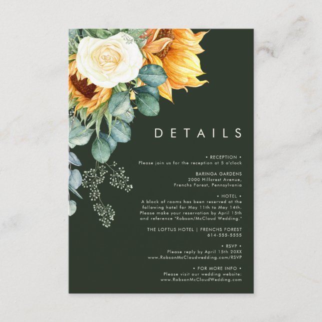 Bold Country Sunflower | Dark Green Details Enclosure Card (Front)