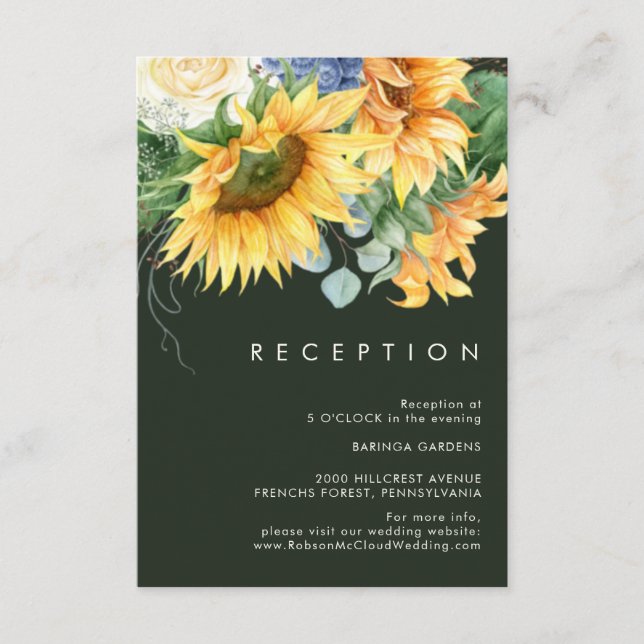 Bold Country Sunflower | Dark Green Reception Enclosure Card (Front)