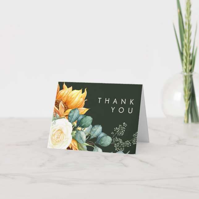 Bold Country Sunflower Dark Green Thank You Card (Front)