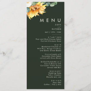 Bold Country Sunflower   Dark Green Wedding Dinner Menu