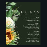 Bold Country Sunflower | Dark Green Wedding Drinks Poster<br><div class="desc">This bold country sunflower | dark green wedding drinks poster is perfect for your simple classic boho summer backyard barn wedding. Design features a bouquet of vintage watercolor yellow gold and rustic orange sunflowers, elegant modern sage green eucalyptus greenery, and a white ivory rose. The design is ideal for a...</div>