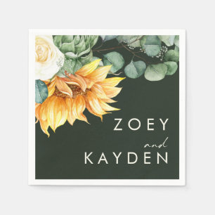 Bold Country Sunflower   Dark Green Wedding Napkin