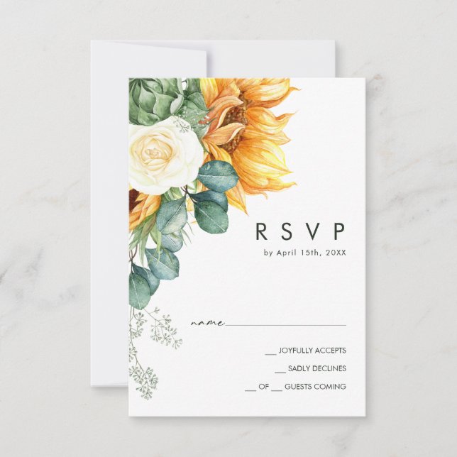 Bold Country Sunflower | Dark Green Wedding RSVP Card (Front)