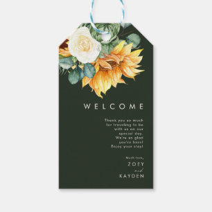 Bold Country Sunflower Dark Green Wedding Welcome Gift Tags