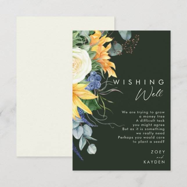 Bold Country Sunflower | Dark Green Wishing Well Enclosure Card (Front/Back)