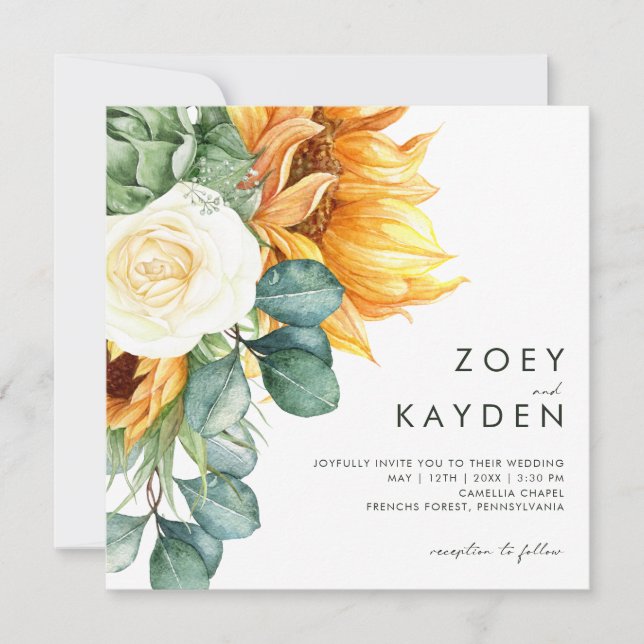 Bold Country Sunflower | Square Wedding Invitation (Front)
