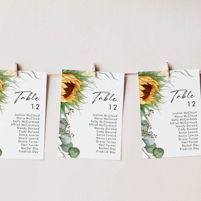 Bold Country Sunflower | Table Number Chart (Creator Uploaded)