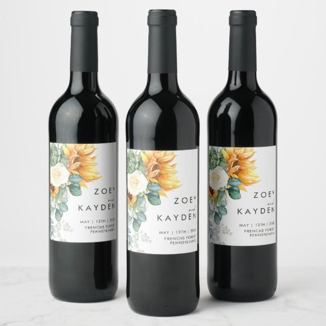 Bold Country Sunflower | Wedding Wine Label (Bottles)