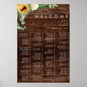 Bold Country Sunflower   Wood Alphabetical Seating Poster