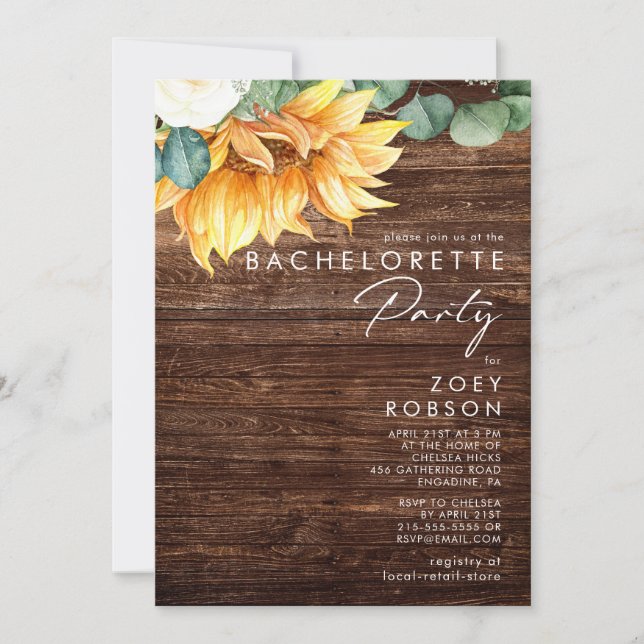 Bold Country Sunflower | Wood Bachelorette Party Invitation (Front)