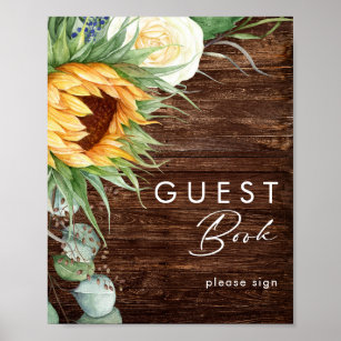 Bold Country Sunflower   Wood Guest Book Sign