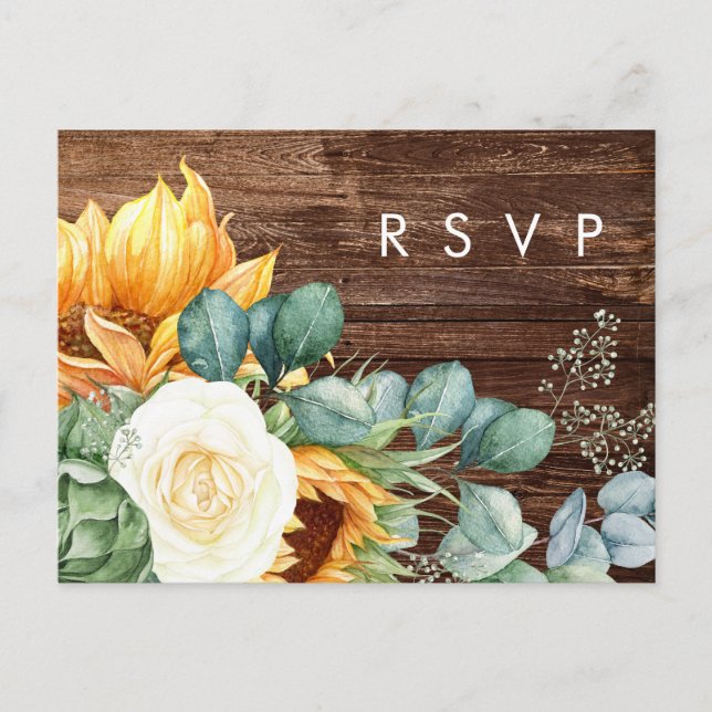Bold Country Sunflower | Wood Song Request RSVP Postcard (Front)