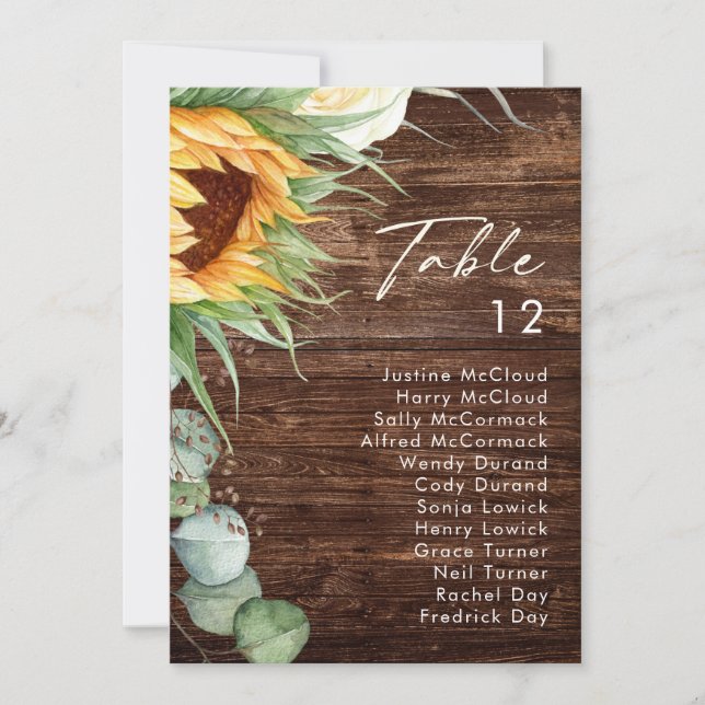 Bold Country Sunflower | Wood Table Number Chart (Front)