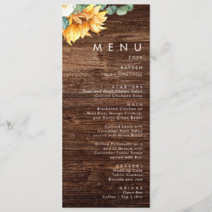 Bold Country Sunflower   Wood Wedding Dinner Menu