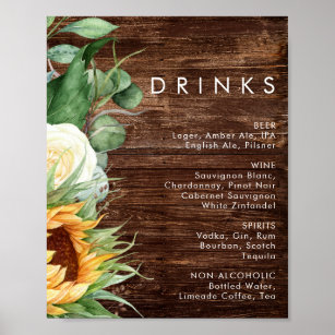 Bold Country Sunflower   Wood Wedding Drinks Poster