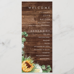 Bold Country Sunflower Wood Wedding Program