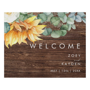 Bold Country Sunflower   Wood Welcome Faux Canvas Print