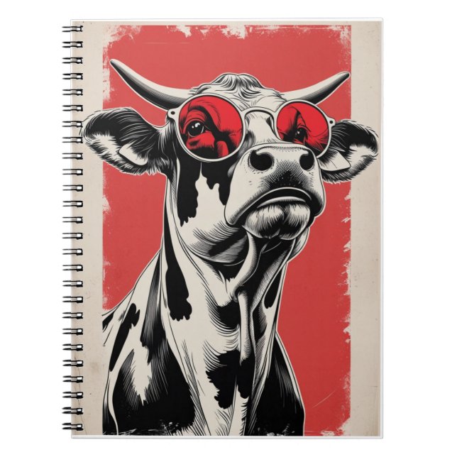 Bold Cow Illustration with Red Sunglasses Notebook (Front)