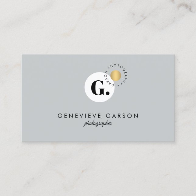 Bold Creative Monogram Logo Grey Social Media Business Card (Front)
