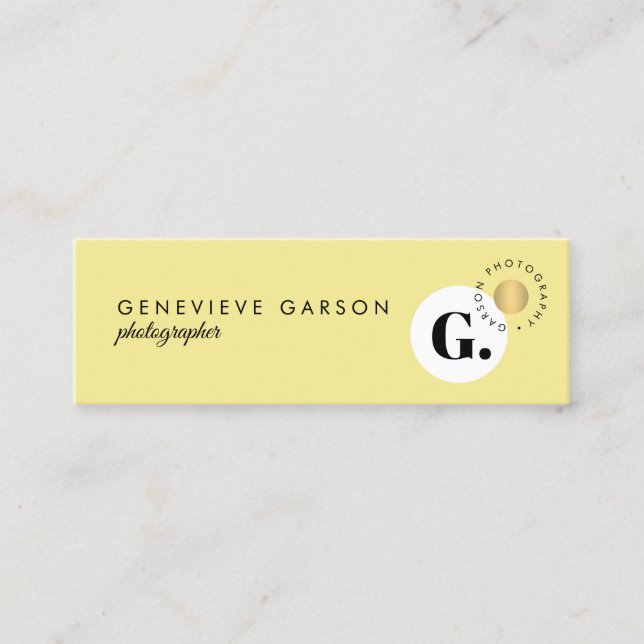 Bold Creative Monogram Logo Yellow Social Media Mini Business Card (Front)