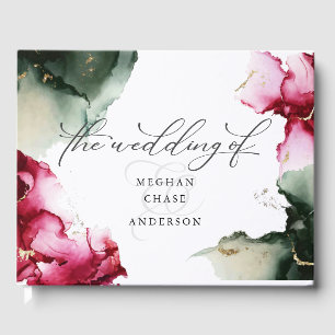 Bold Crimson and Sage Green Watercolor  Guest Book