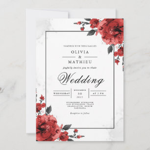 Bold Crimson Floral Wedding Invitation