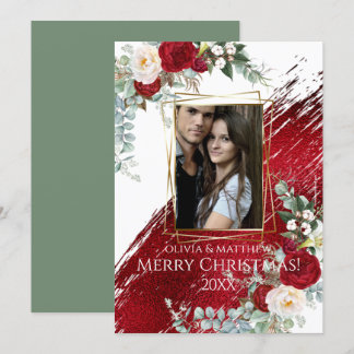 BOLD Crimson Merry Christmas Photo Frame  Invitation