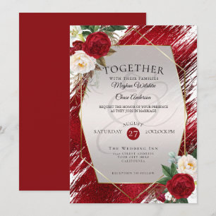 Bold Crimson Paint Stroke Red Peonies Invitation