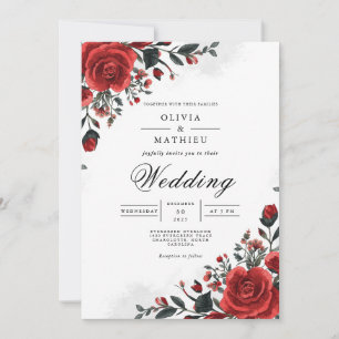 Bold Crimson Rose Botanical Wedding Invitation