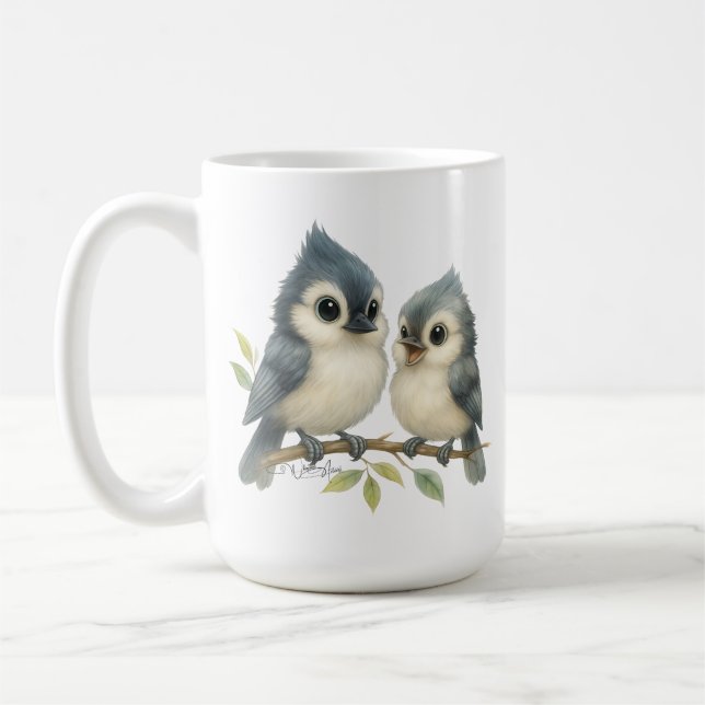 Bold Curious Tufted Titmouse  Coffee Mug (Left)