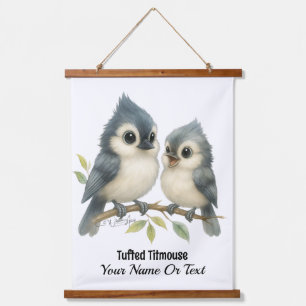Bold Curious Tufted Titmouse Hanging Tapestry